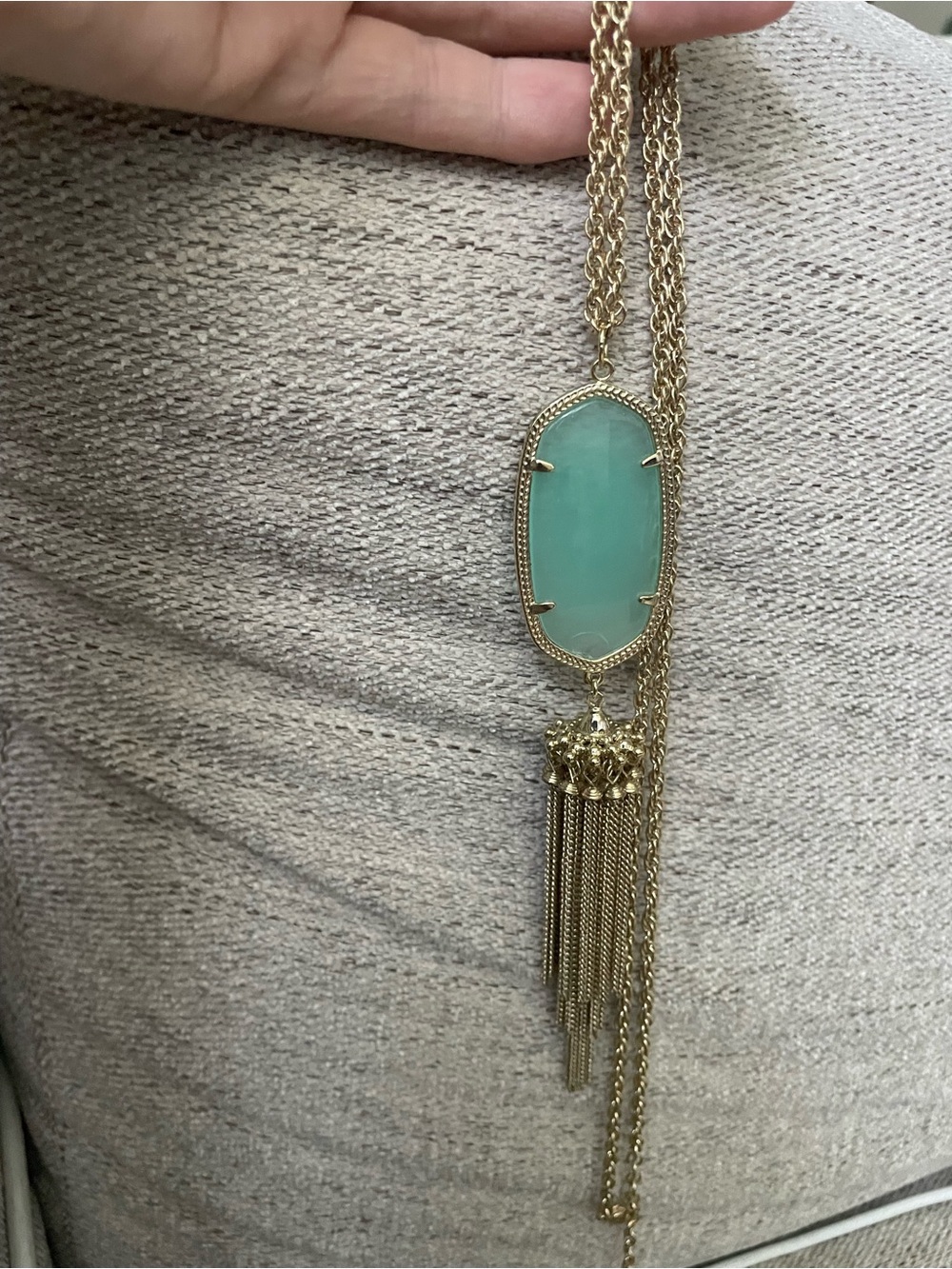 Kendra Scott Tassel Necklace with Mint Green Stone